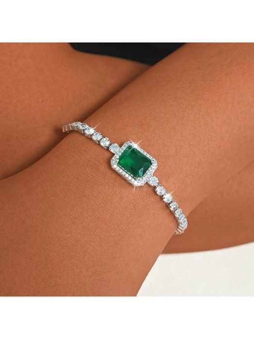 ジュエリー レディース ブレスレット チェーンブレスレット 925スターリングシルバー キュービックジルコニア エメラルドグリーン ブレスレット 女性用、高級調整可能デザイン、デイリー、パーティー、バケーション向け、ギフトボックス入り