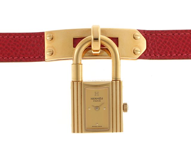 HERMES エルメス ケリーウォッチ KE1.201 腕時計 GP/レザー レッド レディース クオーツ 2148103699641 200 【中古】