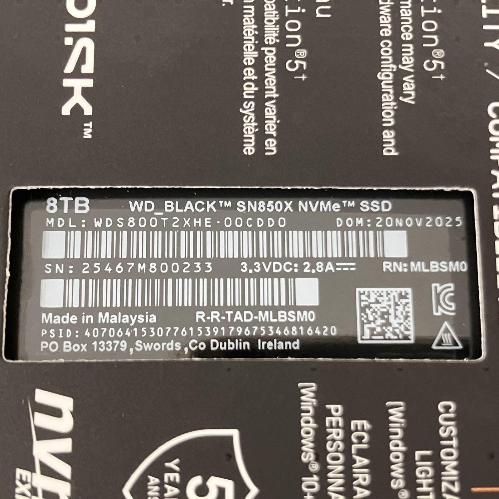 8TB 未使用 Sandisk WD_Black SN850X SSD - ReRe