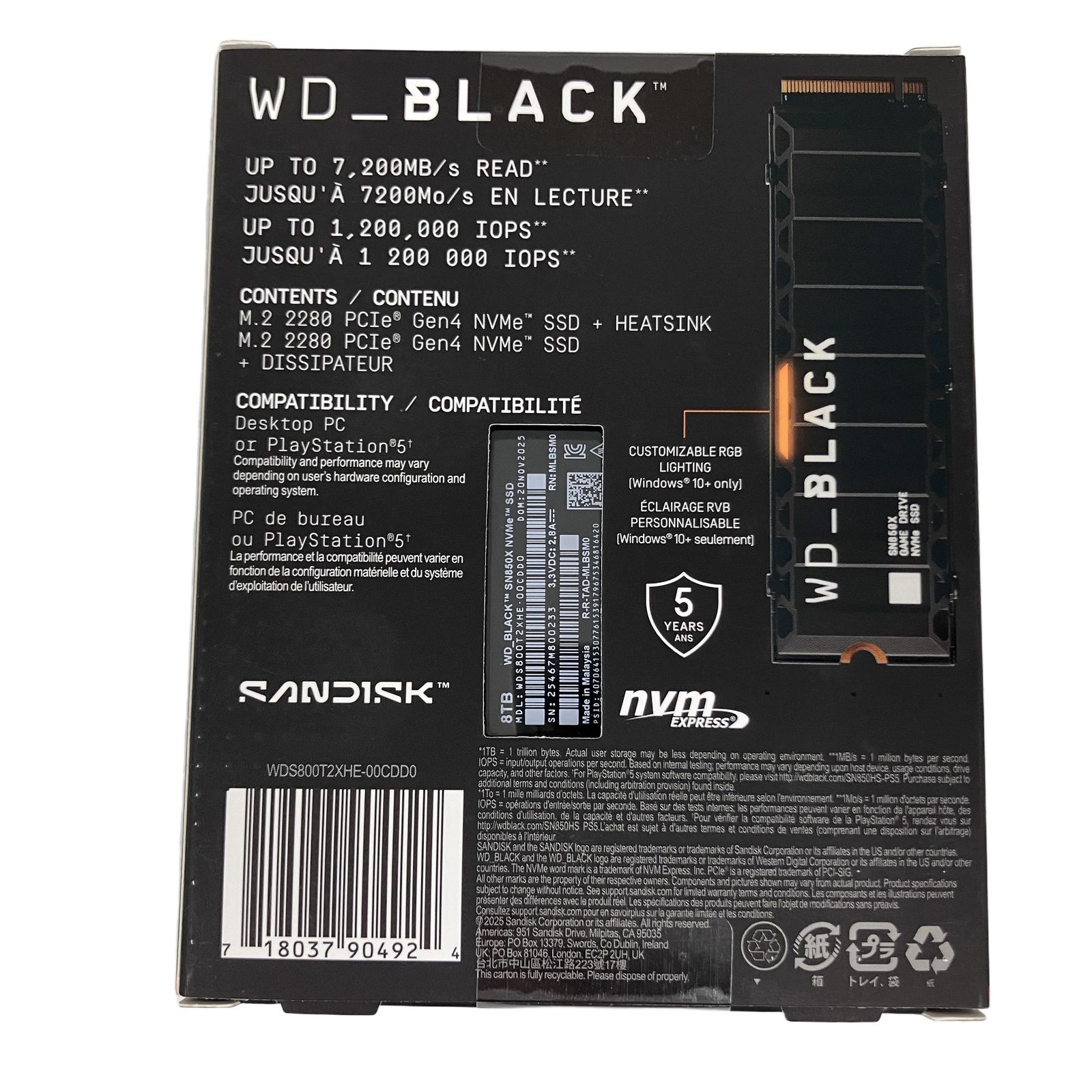 8TB 未使用 Sandisk WD_Black SN850X SSD - ReRe