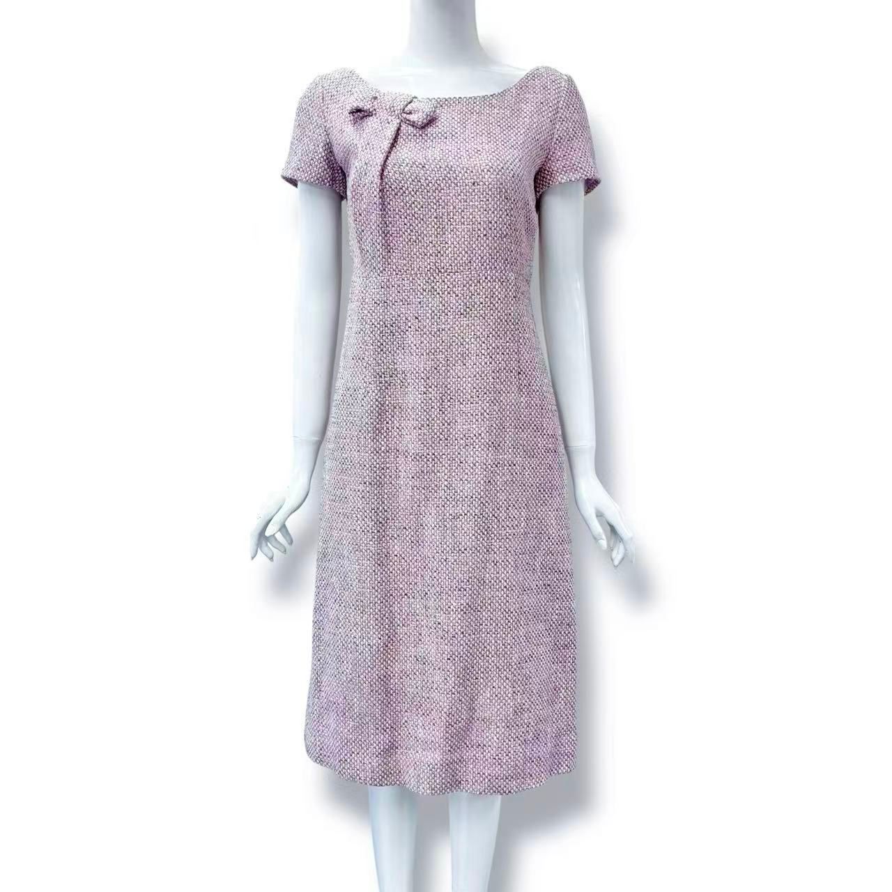 極美品 RED VALENTINO レッド ヴァレンティノ ワンピース リボン 毛 ツイード パープル サイズ40
