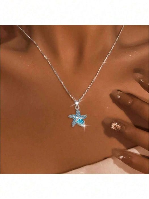 ジュエリー レディース ネックレス ペンダントネックレス 925シルバー ジルコニア スターフィッシュ&シェルネックレス、ファッショナブルでユニークなデザイン、ビーチ、夏休み、バンケット、パーティー、結婚式、誕生日、休暇などの場面で女性が着用するのに適し