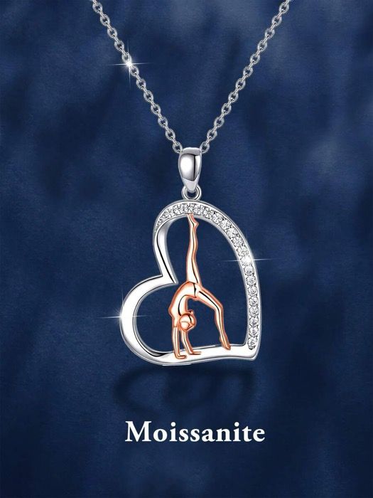 ジュエリー レディース ネックレス ペンダントネックレス 1個 925シルバー製 甘くてファッショナブルなネックレス、1.0mm×2個、1.2mm×17個のモアッサナイト ジムナスト ハートペンダント、女性の日常着、パーティー、通勤、バカンス、バレンタイ