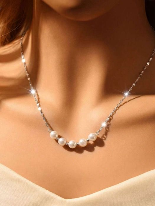 ジュエリー レディース ネックレス ペンダントネックレス 1個 S925スターリングシルバー パール ペンダントネックレス、韓国&日本スタイル、女性用 ラグジュアリー ミニマリスト エレガント ファッション繊細な鎖骨チェーン、母の日、バレンタインデーの贈
