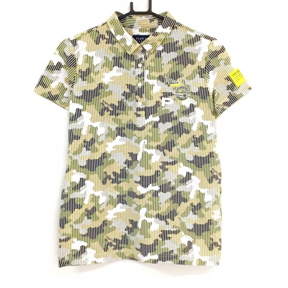 超美品】パーリーゲイツ 半袖ポロシャツ カーキ×白 カモフラ