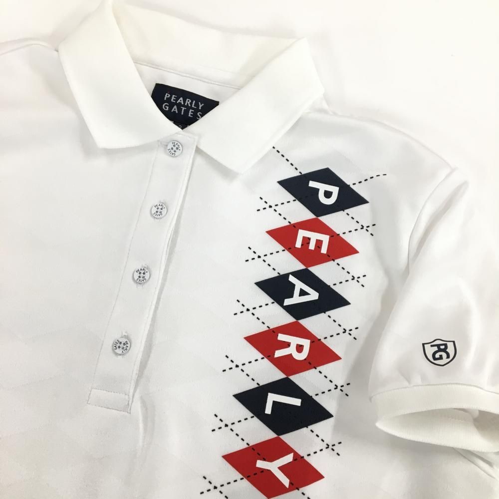 超美品】パーリーゲイツ 半袖ポロシャツ 白 ダイヤ地模様 胸ロゴ