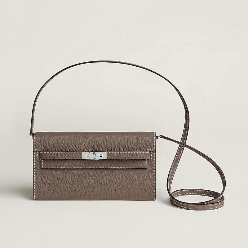 新品HERMES Kelly To Go ウォレットエトゥープシルバー金具