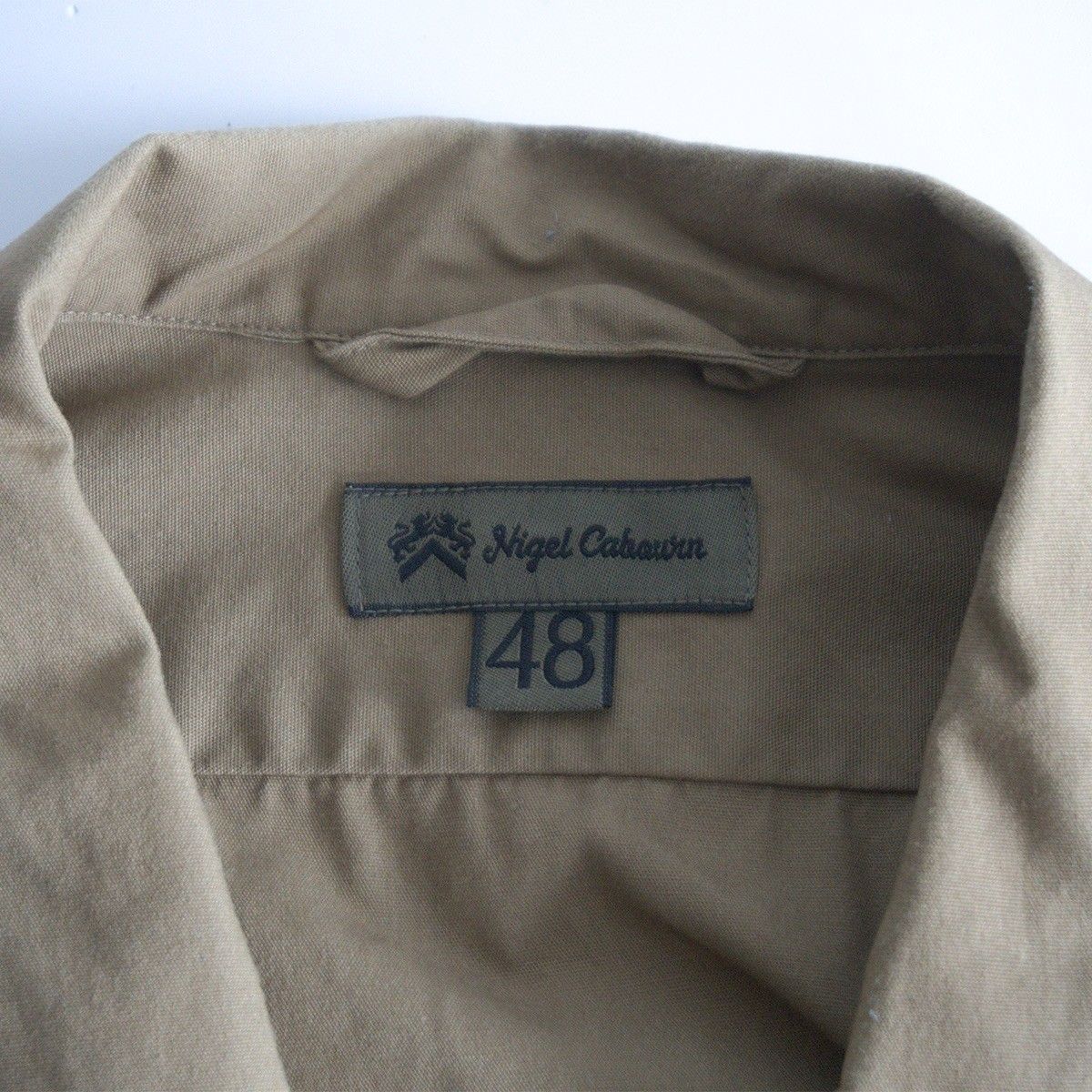 美品】NIGEL CABOURN 【OPEN COLLAR SHIRT COTTON TWILL】48 カーキ