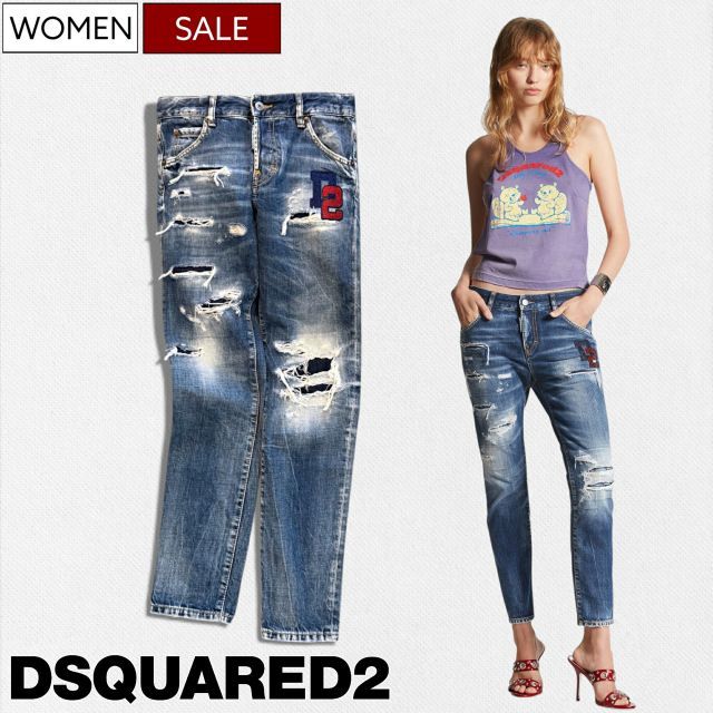 定価139,700円 税込 DSQUARED2 ディースクエアード 美しいシルエットラインを描くスワロフスキーD2ワッペン付きウォッシュ加工 テーパードデニムパンツ クラッシュ リペア クロップド丈 ジーンズ COOL GIRL JEAN -クールガールジ - メルカリ