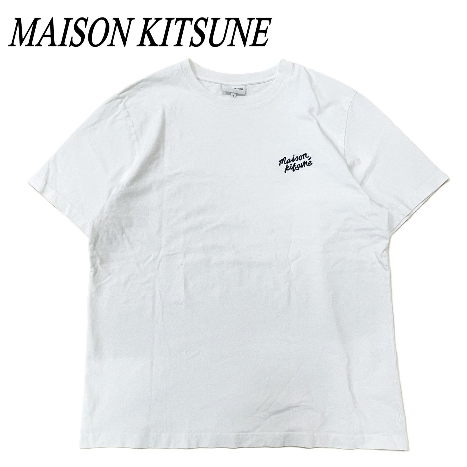 Maison Kitsune メゾンキツネ ロゴ刺繍 Tシャツ XL WHT/ホワイト