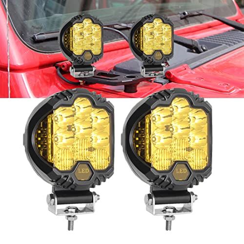 LEDワークライト イエロー ヘッドランプ フォグランプ 作業灯 12V/24V 丸形 狭角タイプ スポットライト 車外灯 高輝度 防水 防塵 耐衝撃 バイク/機械/自動車/トラック汎用 2個セット (イエロー)mt 981060eb