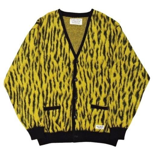 ▲WACKO MARIA レオパード モヘアニットカーディガン サイズL イエロー ワコマリア 中古品(127)