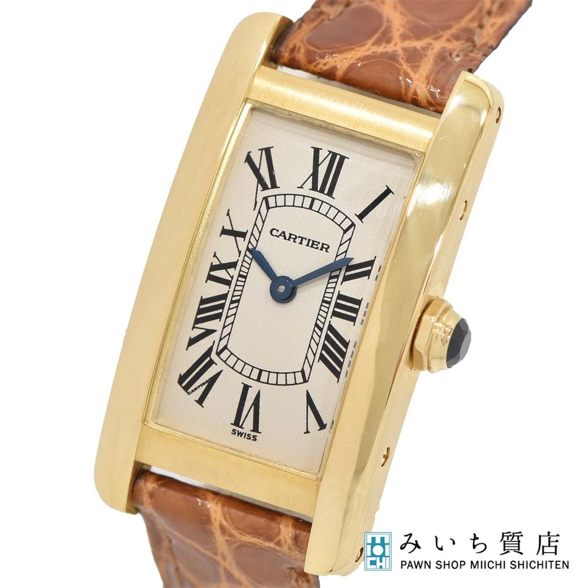 腕時計 稼働 Cartier カルティエ タンクアメリカン クォーツ 18K 1710 白色文字盤 H18353
