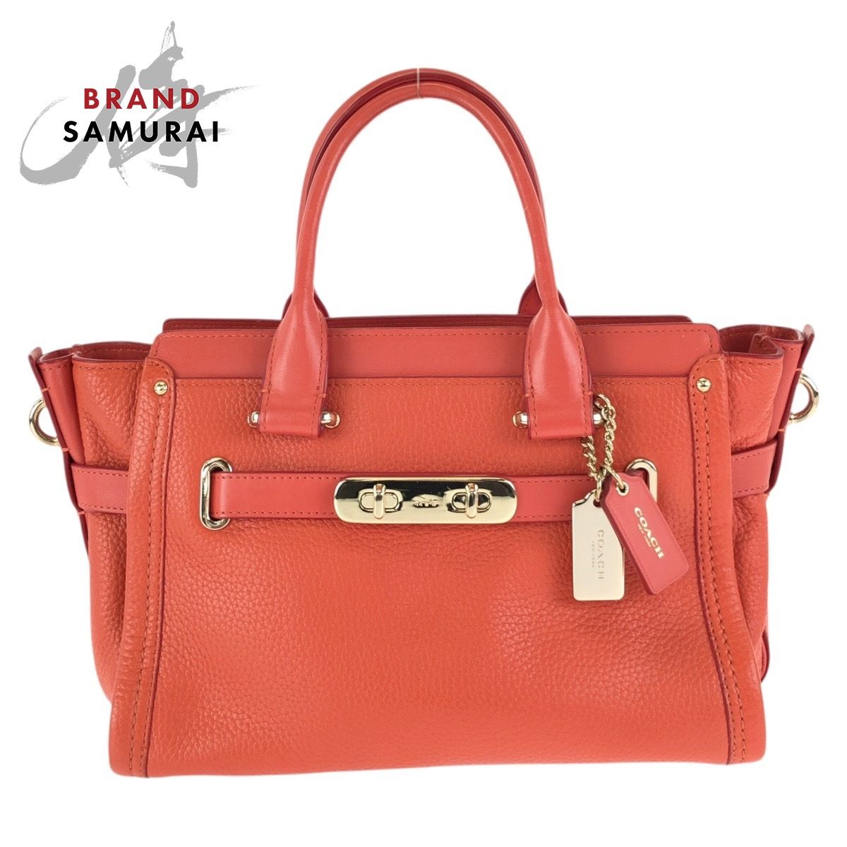 美品 COACH コーチ スワッガー 27 オレンジ ゴールド金具 レザー 34816