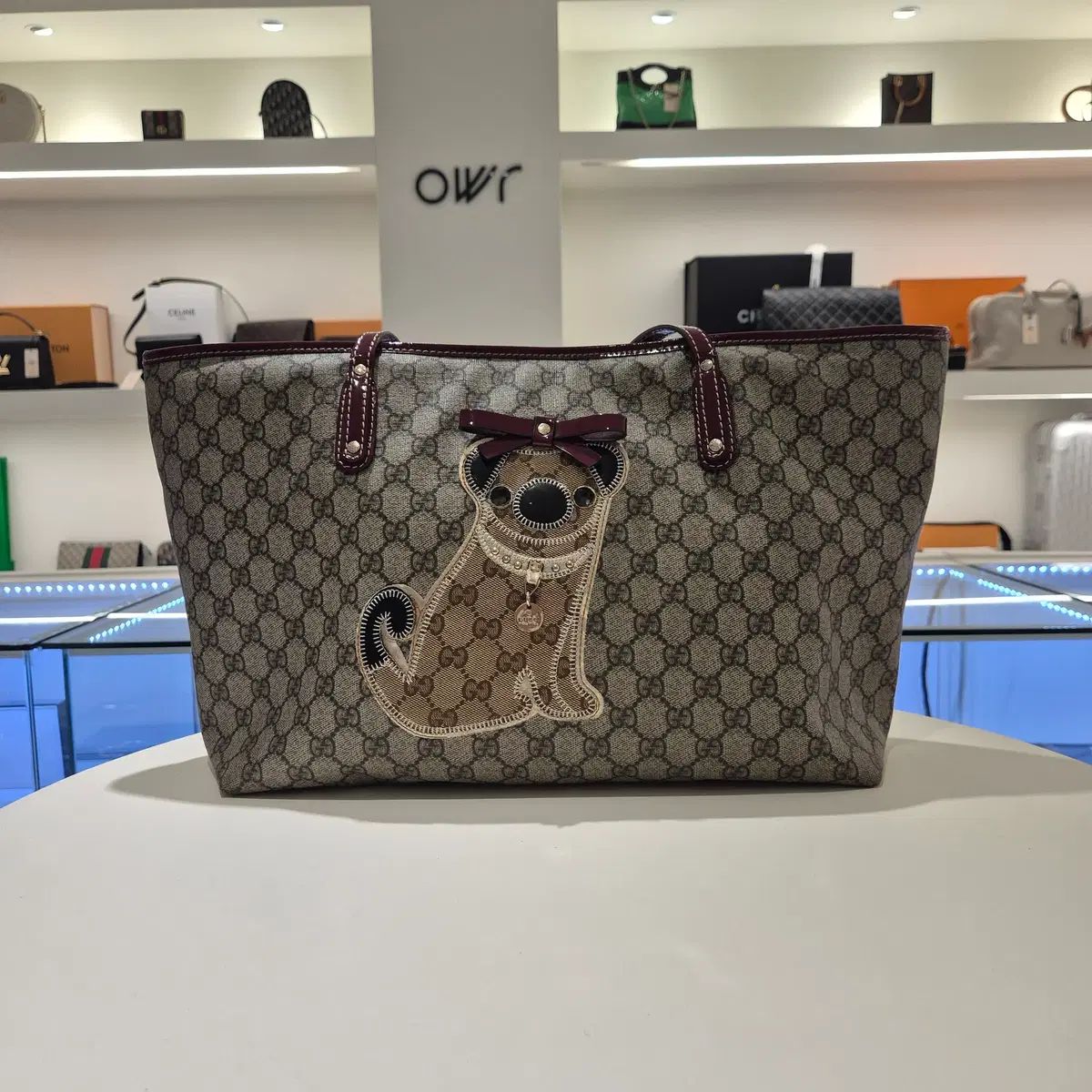グッチ オリバー ファー ショルダーバッグ トートバッグ ブラウン