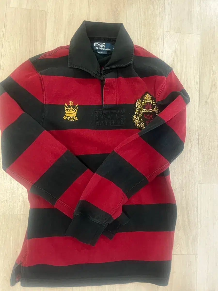 ポロラルフローレン 長袖 カラーTシャツ レッド ブラック ストライプ