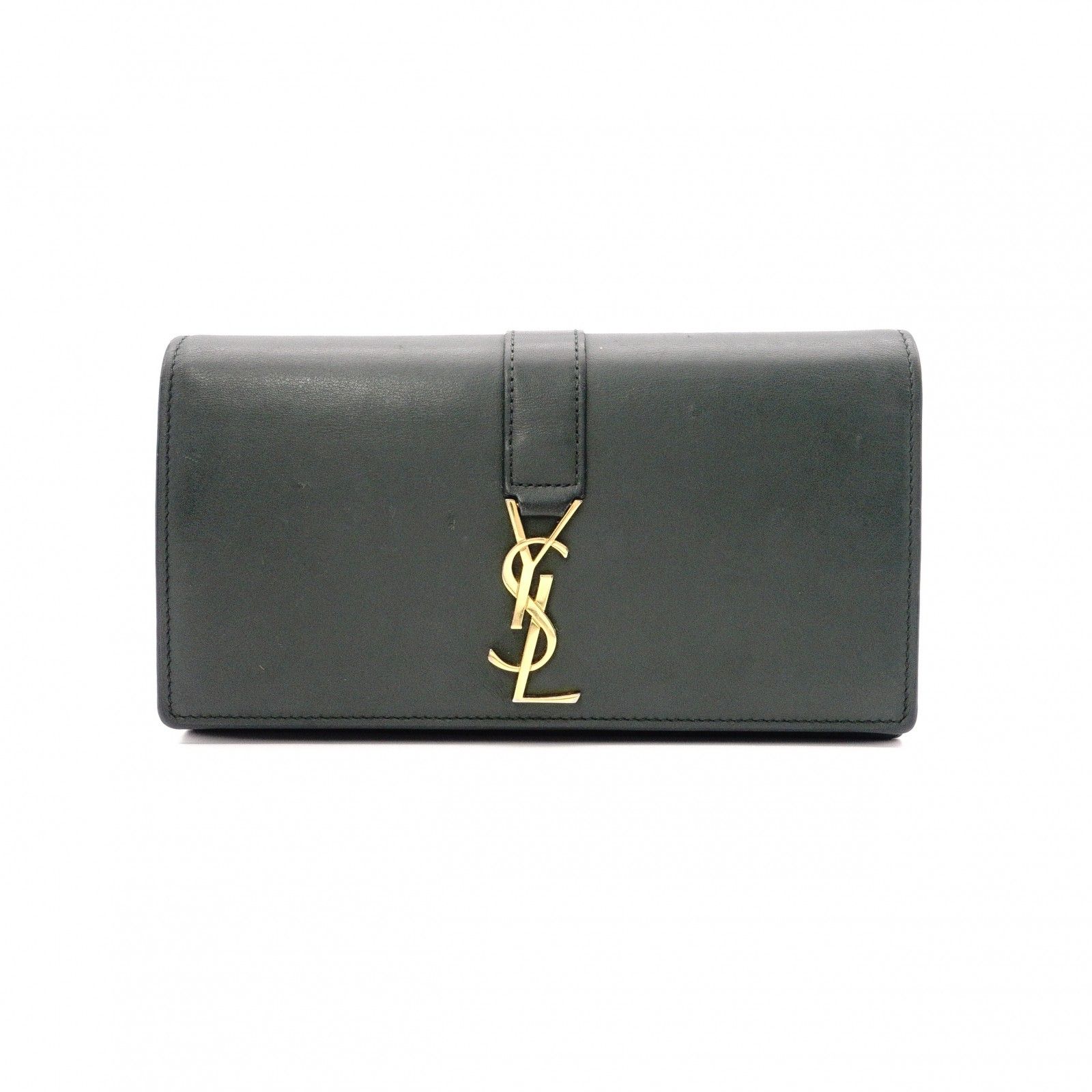 SAINT LAURENT サンローラン YSL ライン 長財布 レザー グリーン 財布