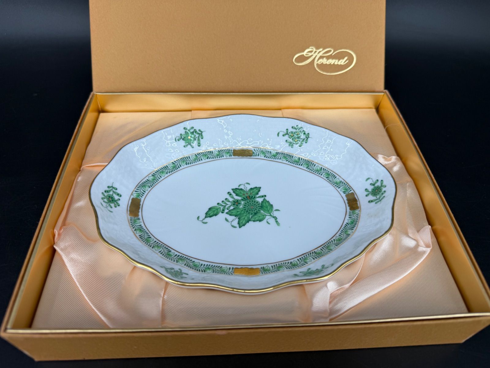 623S002 ヘレンド アポニーグリーン オーバルディッシュ 20cm 皿 新品
