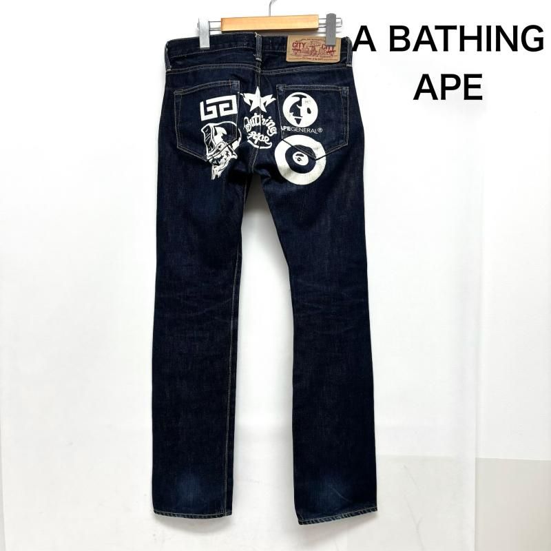 【未使用級】 APE エイプ 初期 歴代ロゴ バックプリント デニム アベイシングエイプ 初期 歴代ロゴ バックプリント デニム レディース