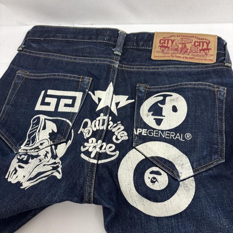【未使用級】 APE エイプ 初期 歴代ロゴ バックプリント デニム アベイシングエイプ 初期 歴代ロゴ バックプリント デニム レディース