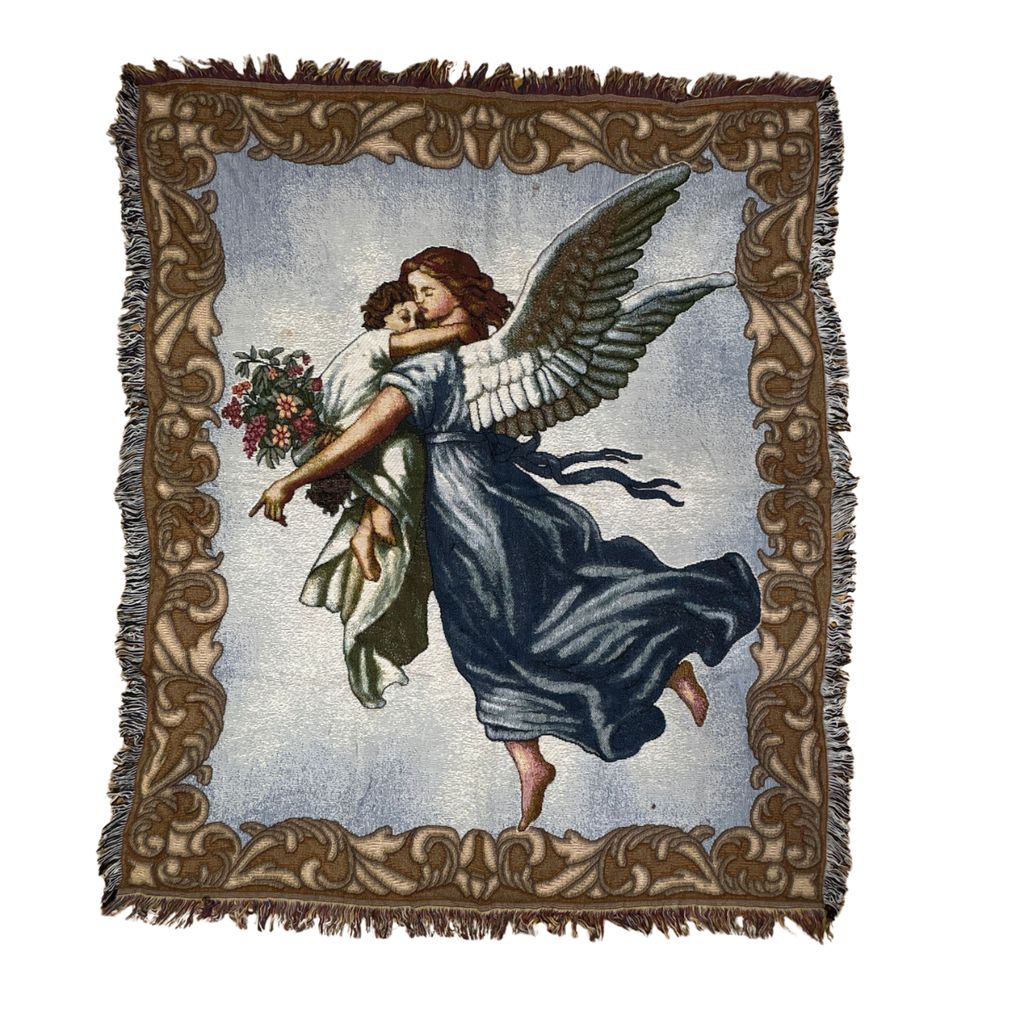 vintageラグ ブランケット マルチカバー タペストリ 大天使 エンジェル フラワー 花 Rug Blanket Angel 3295