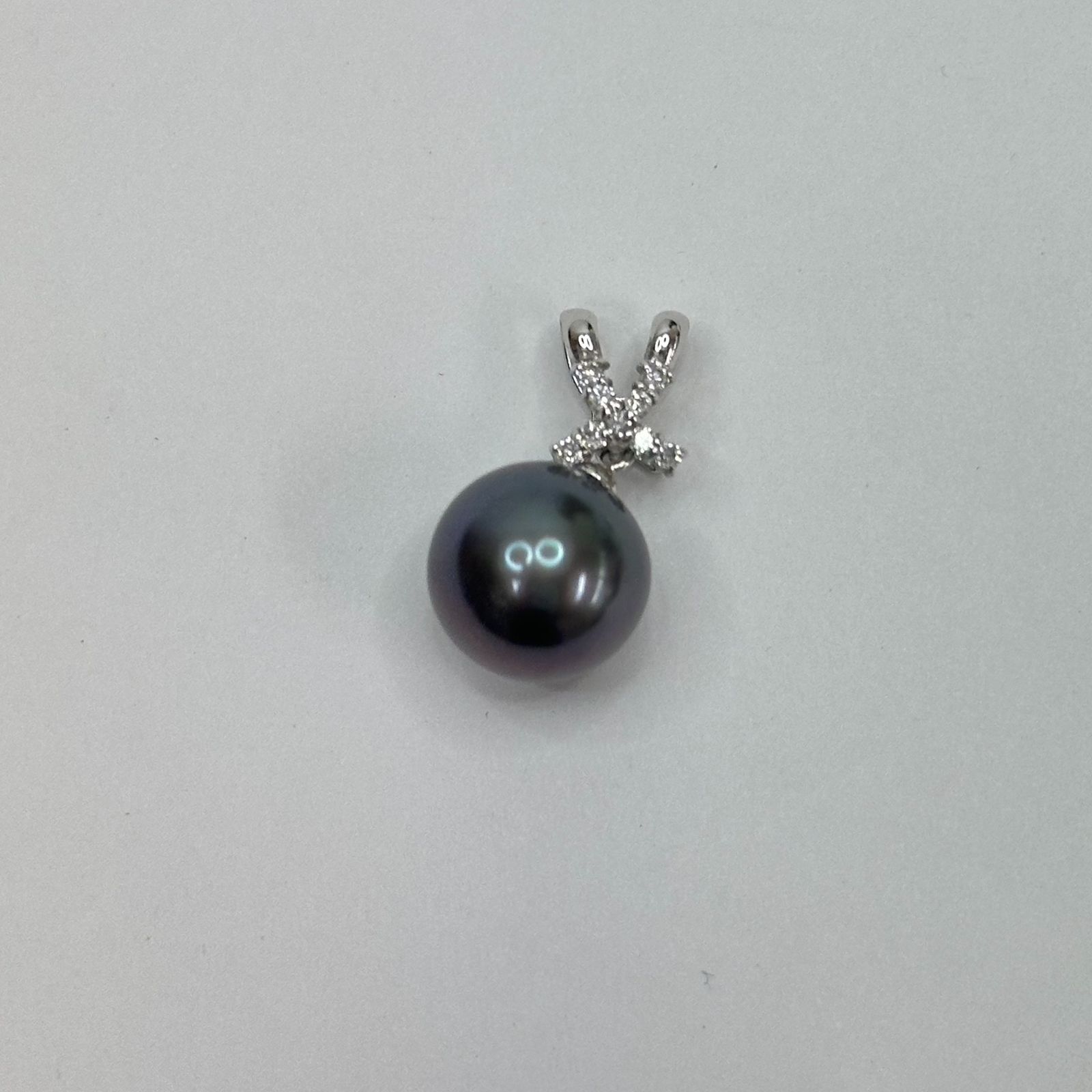 黒蝶パール 直径 約11.5mm D0.11ct K14WG 2.9g ペンダントトップ