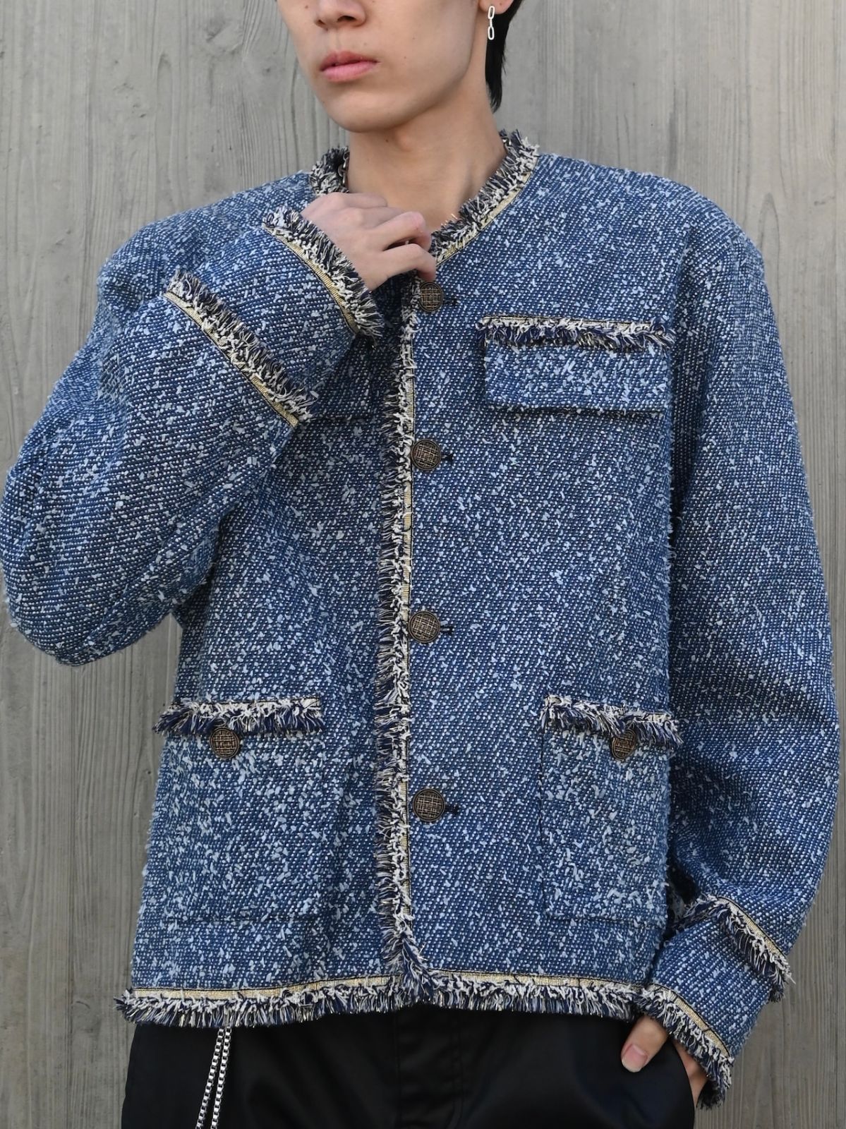 ALUDE SELECT blue luxury tweed jacket XL アルードセレクト ブルーラグジュアリー ツイードジャケット