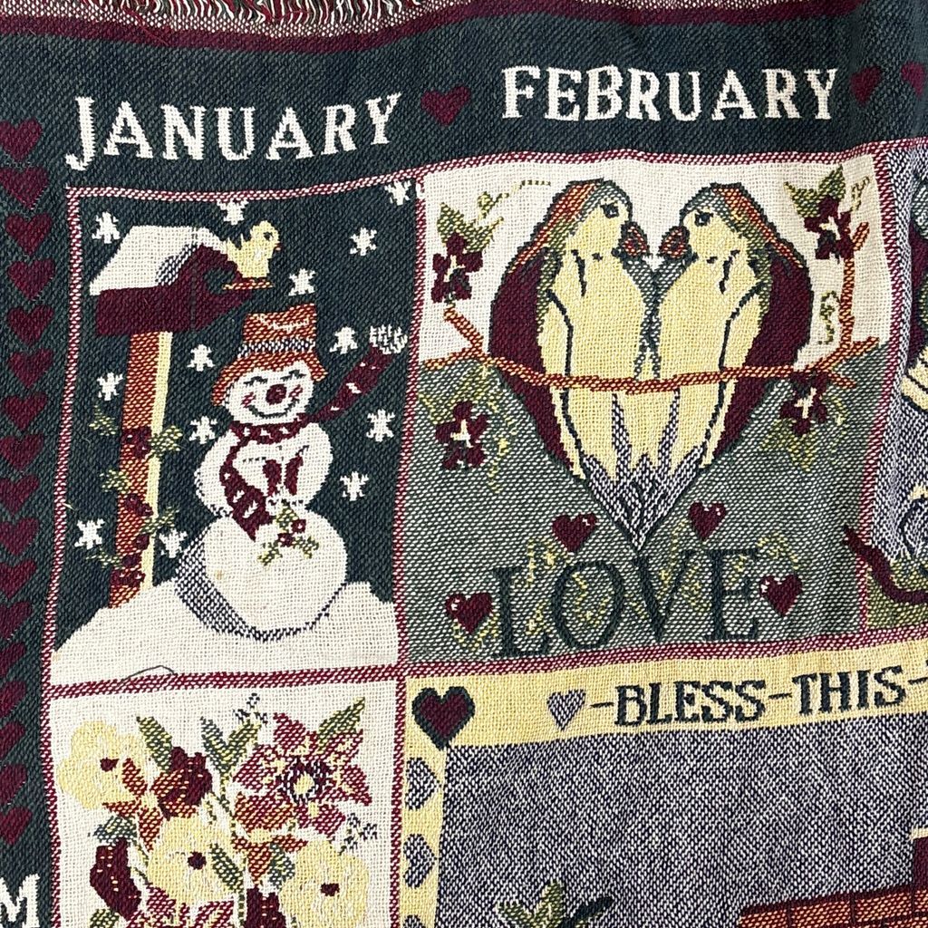 vintageラグ ブランケット マルチカバー タペストリー カントリー カレンダー 季節 Rug Blanket Calendar 3296