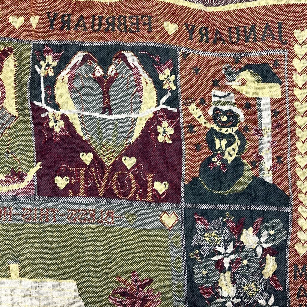vintageラグ ブランケット マルチカバー タペストリー カントリー カレンダー 季節 Rug Blanket Calendar 3296