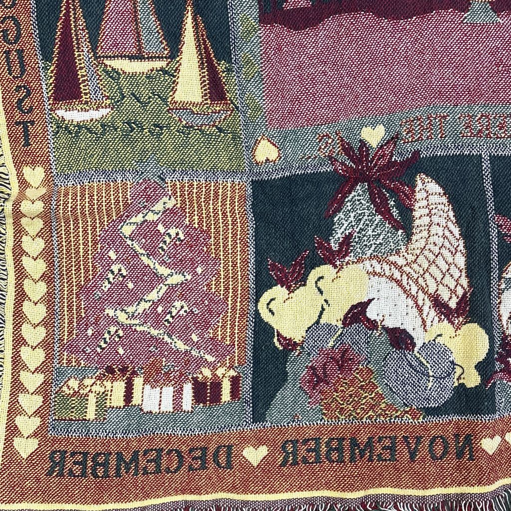 vintageラグ ブランケット マルチカバー タペストリー カントリー カレンダー 季節 Rug Blanket Calendar 3296