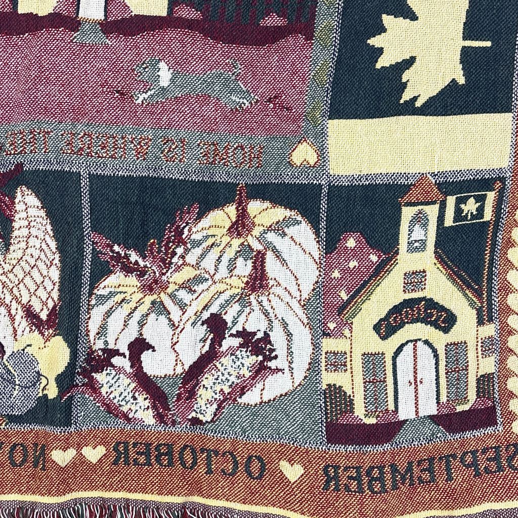 vintageラグ ブランケット マルチカバー タペストリー カントリー カレンダー 季節 Rug Blanket Calendar 3296