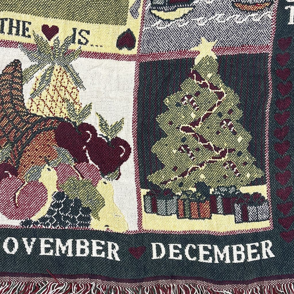vintageラグ ブランケット マルチカバー タペストリー カントリー カレンダー 季節 Rug Blanket Calendar 3296