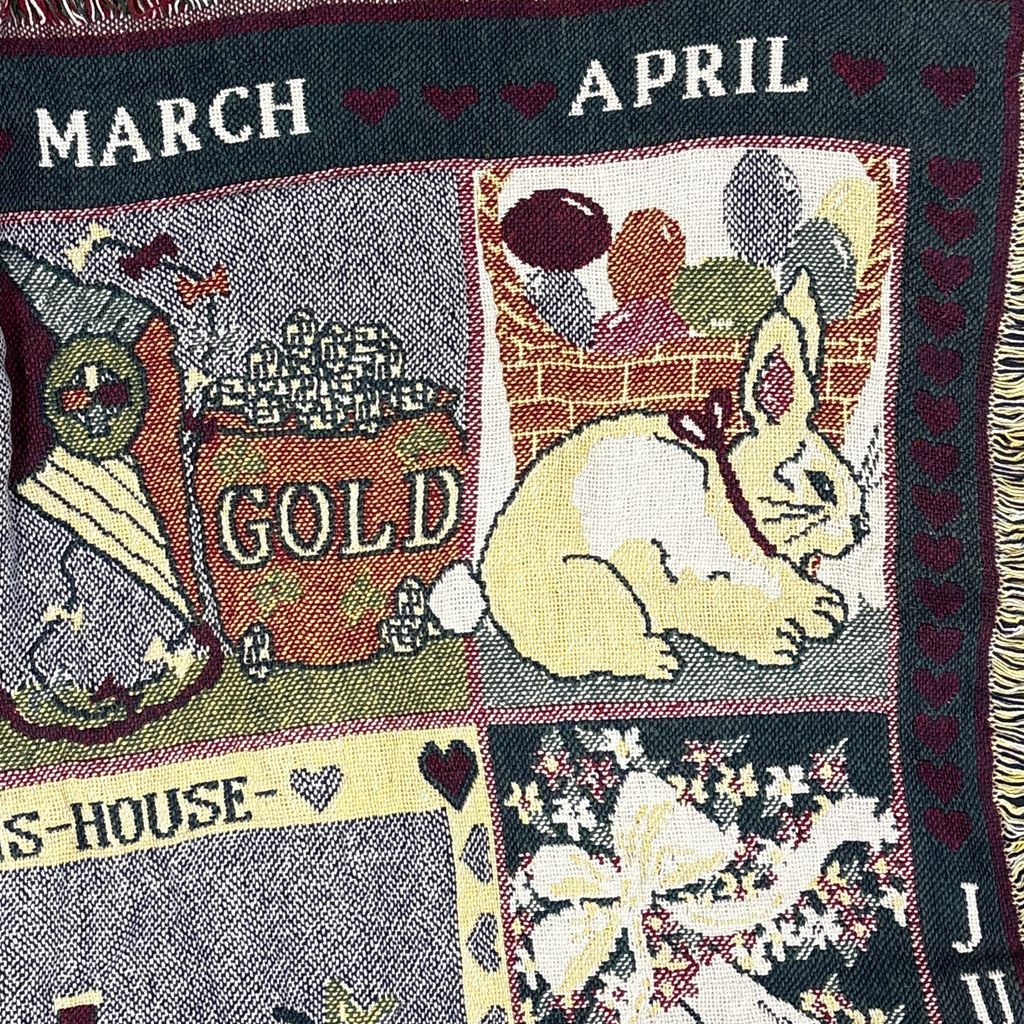 vintageラグ ブランケット マルチカバー タペストリー カントリー カレンダー 季節 Rug Blanket Calendar 3296