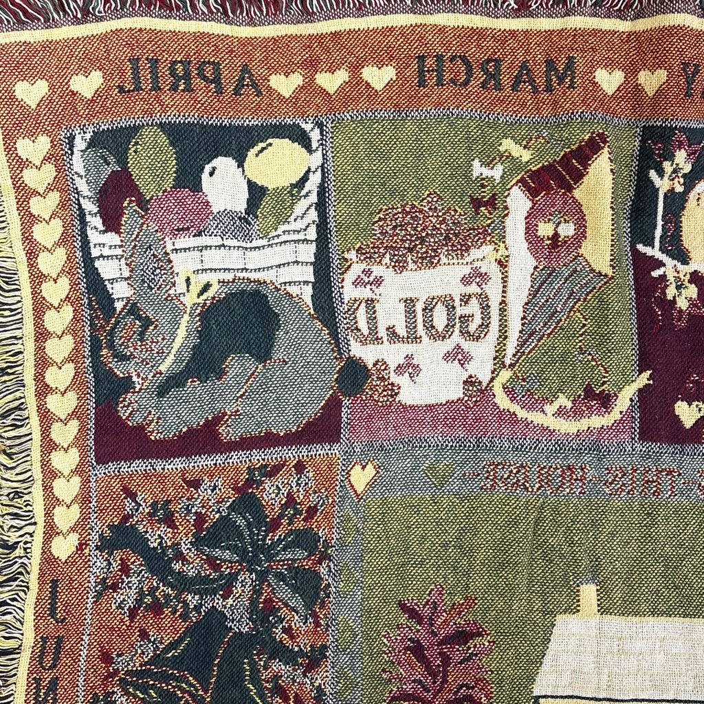 vintageラグ ブランケット マルチカバー タペストリー カントリー カレンダー 季節 Rug Blanket Calendar 3296