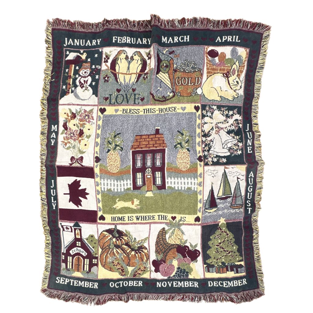 vintageラグ ブランケット マルチカバー タペストリー カントリー カレンダー 季節 Rug Blanket Calendar 3296