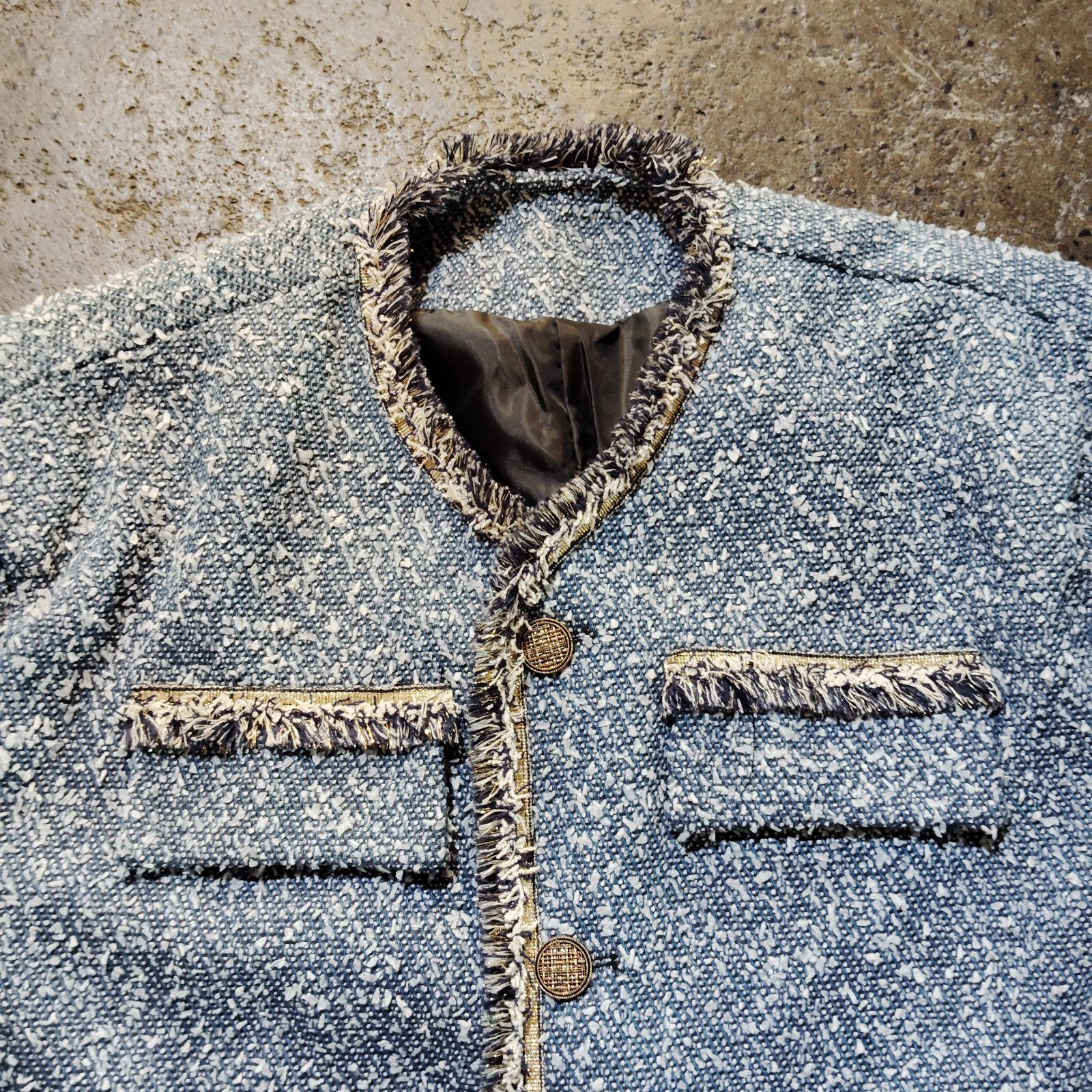 ALUDE SELECT blue luxury tweed jacket XL アルードセレクト ブルー