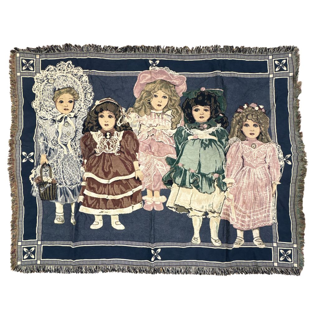 vintageラグ ブランケット マルチカバー タペストリー ビスクドール 人形 ヨーロッパ Rug Blanket Bisque Doll 3300