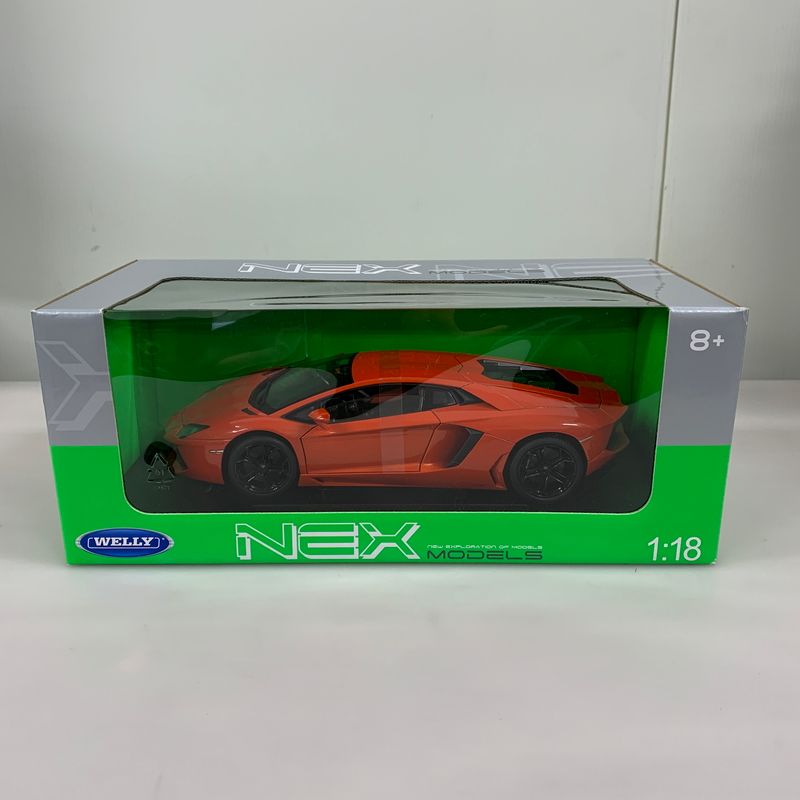 【現状渡し品】 WELLY ダイキャストモデル 1 18 ランボルギーニ アヴェンタドール LP700-4(オレンジ)ミニカー 【061-260624-AS-7-min】