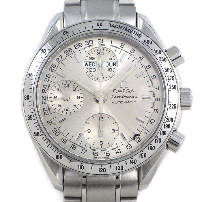 オメガ OMEGA 腕時計 スピードマスター デイデイト 3523.30.00 クロノグラフ タキメーター スモールセコンド 夜光インデックス 夜光針 サンレイ シルバー文字盤 SS 自動巻き 【OH済み】 【中古】