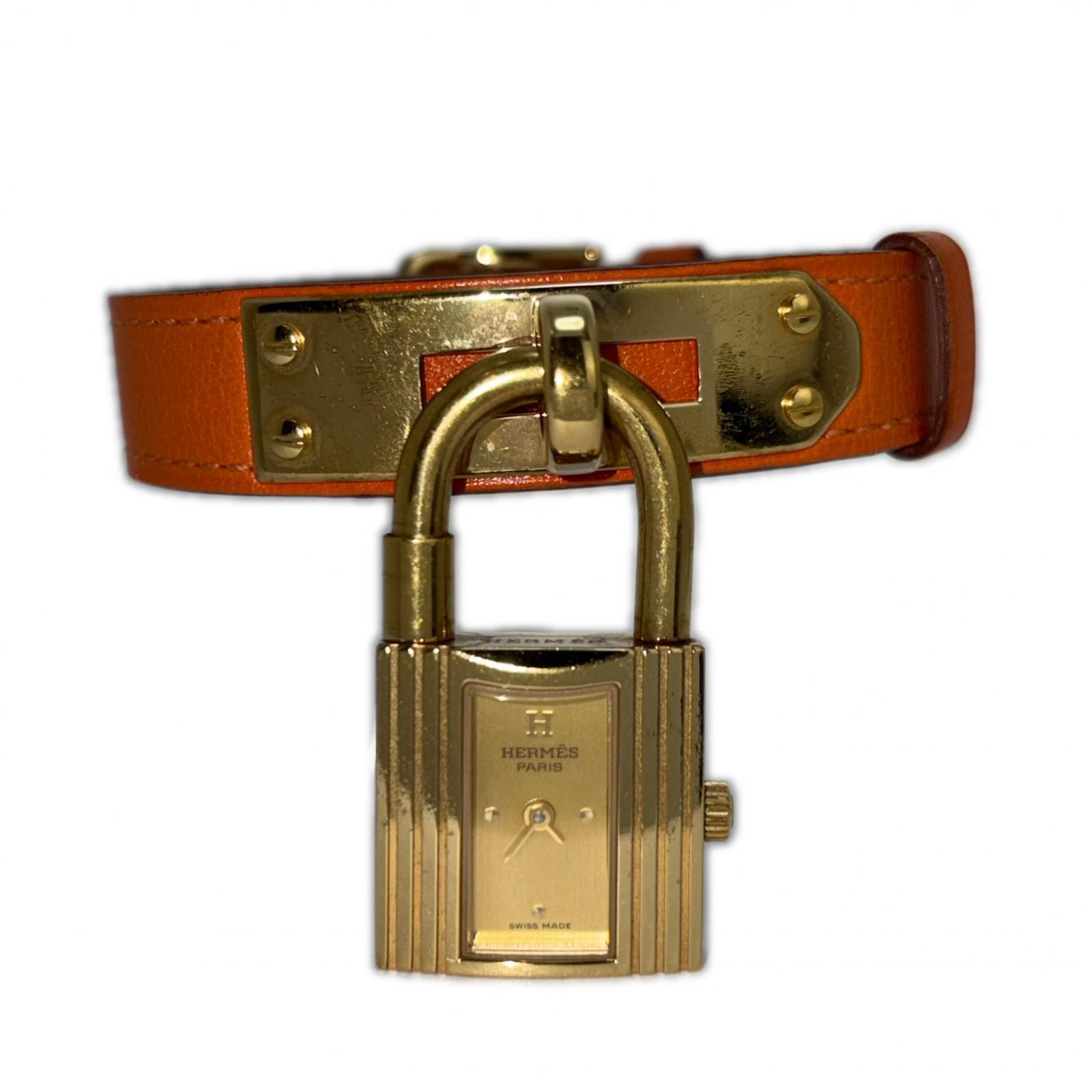 HERMES エルメス ケリーウォッチ KE1.201 腕時計 GP/レザー オレンジ レディース クオーツ 2120800011308 200 【中古】