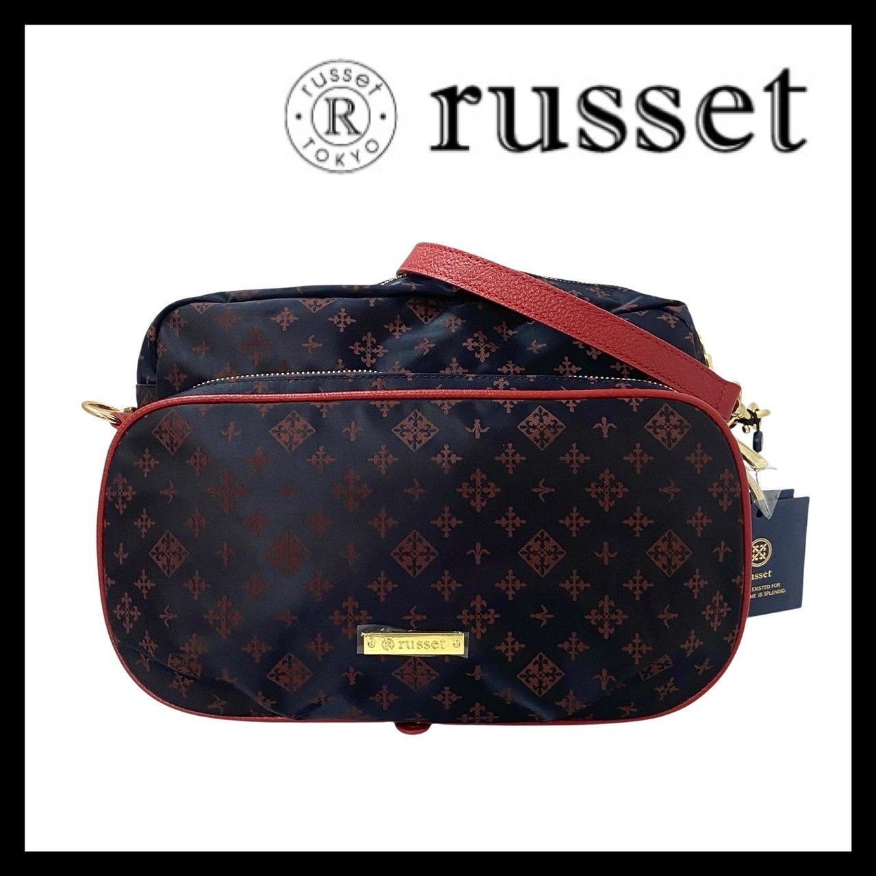 russet】モノグラム ショルダーバッグ ナイロン ネイビー レッド/赤