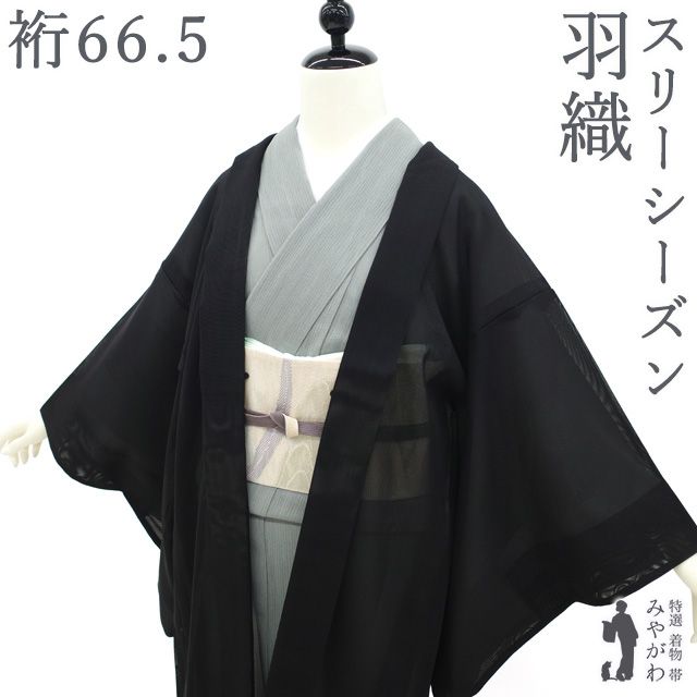【中古】 羽織 紗 単衣 正絹 春 夏 秋 透け感 黒 変わり縞 モダン 上質 高級 カジュアル 普段着 ハオリモノ スリーシーズン 美品 仕立て上がり 身丈98.5 裄丈66.5 Ｍサイズ みやがわ sb17799
