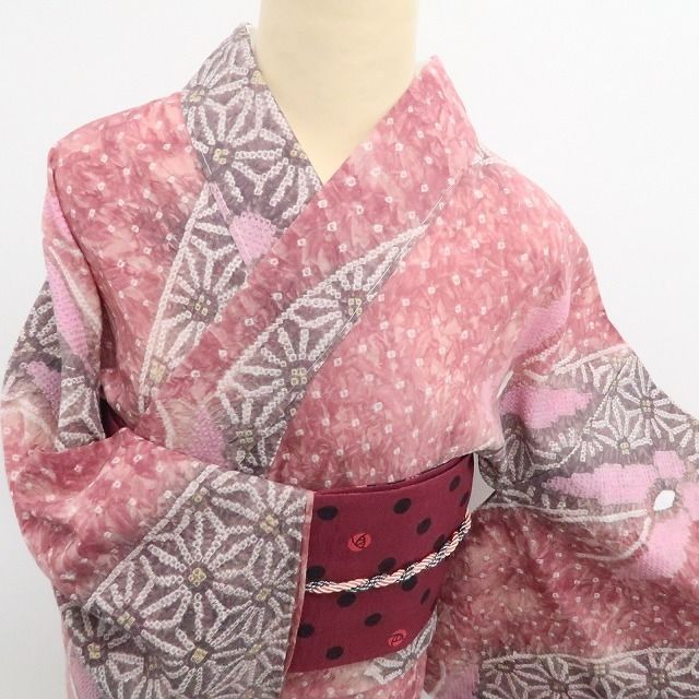 新品・浴衣】有松鳴海絞り 蝶×麻の葉 綿 夏着物 仕付け糸付 高級浴衣