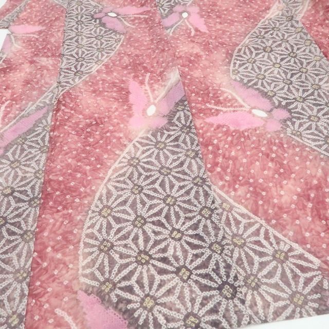 新品・浴衣】有松鳴海絞り 蝶×麻の葉 綿 夏着物 仕付け糸付 高級浴衣