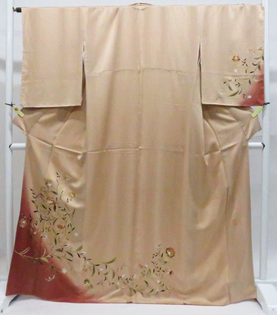 【京松】訪問着 金彩友禅 作家物 しつけ付 花 着物 正絹 美品 身丈約168cm 裄丈約68cm kyo8z06-1248