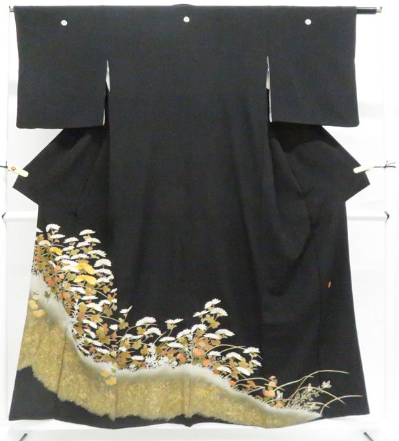 【京松】黒留袖 金彩友禅 金駒刺繍 縫い紋 比翼仕立て 落款 着物 正絹 美品 身丈約157cm 裄丈約62.5cm kyo8z06-1254