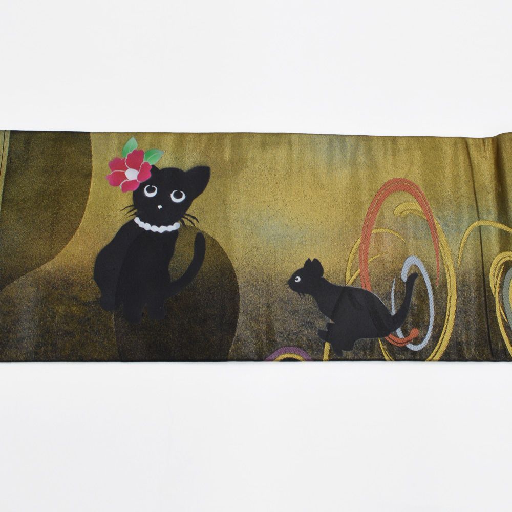 名古屋帯 正絹 猫柄 人物柄 お太鼓柄 九寸名古屋帯 369cm 良品 - メルカリ
