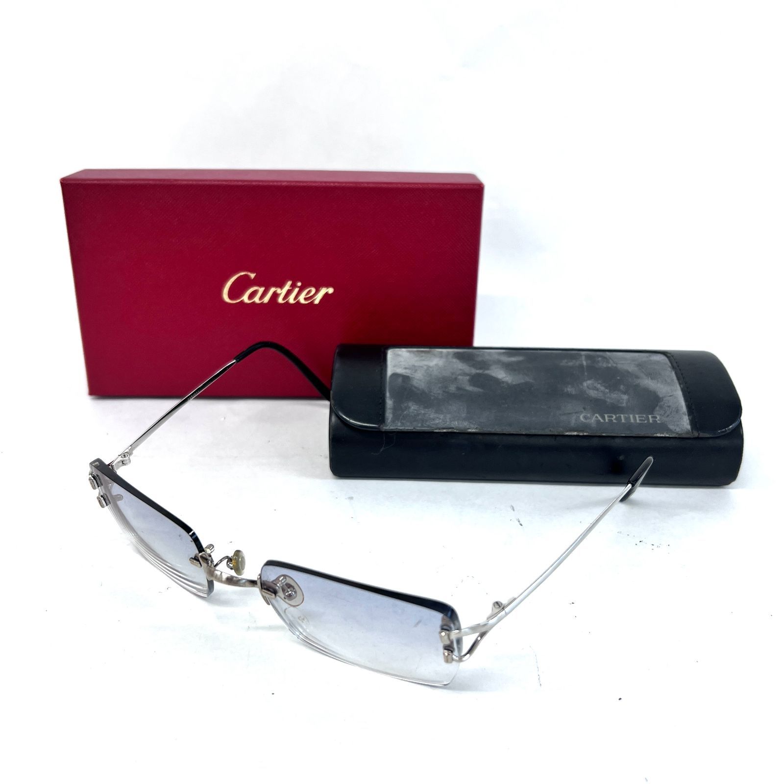 SD8519 Cartier カルティエ 2Cデコール シルバー×ブラック リムレス ツーポイント メガネ 眼鏡 度入り アイウェア