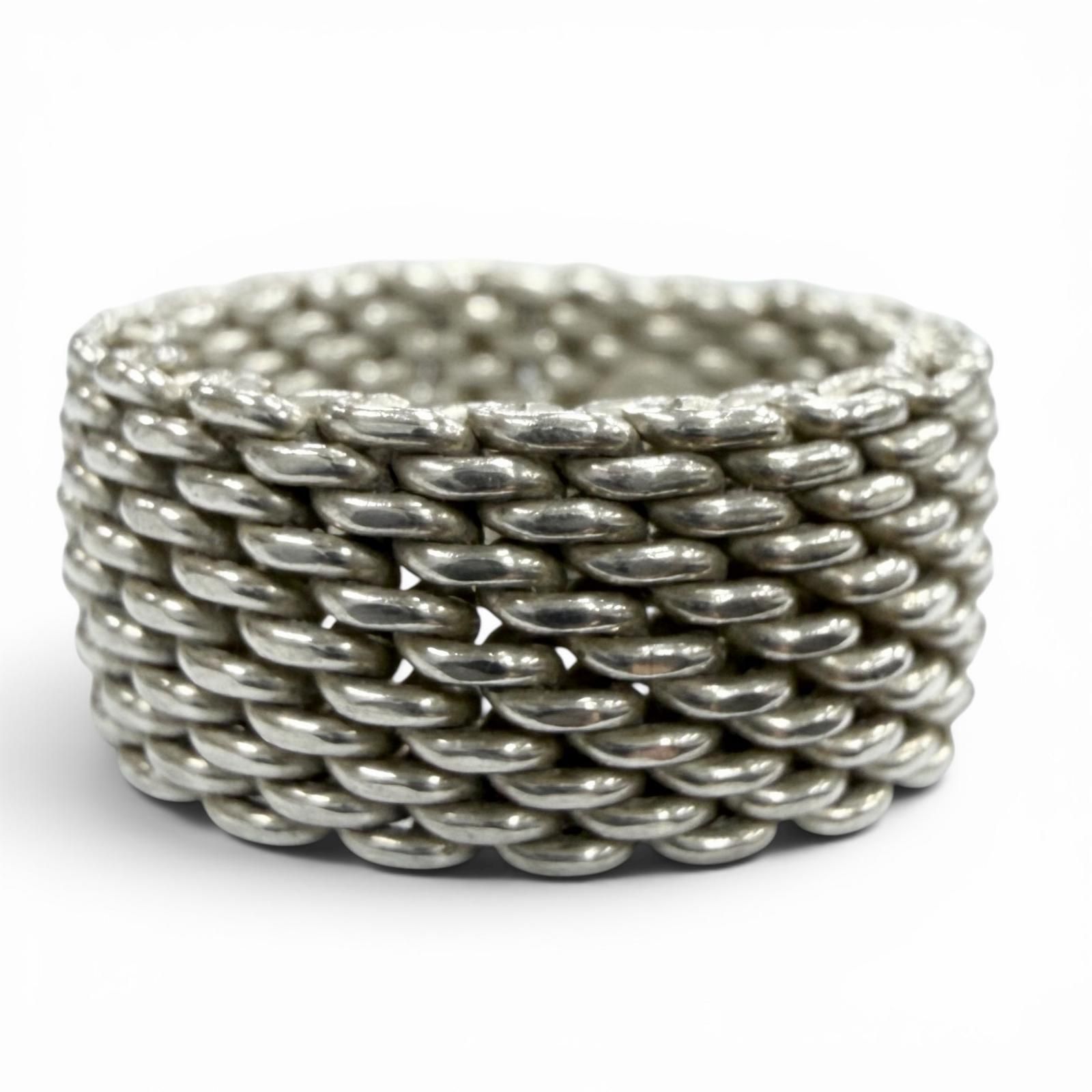美品▼TIFFANY&Co. ティファニー サマセット 925 メッシュ リング 指輪 シルバー JP14号 重量8.6g メンズ レディース アクセサリー