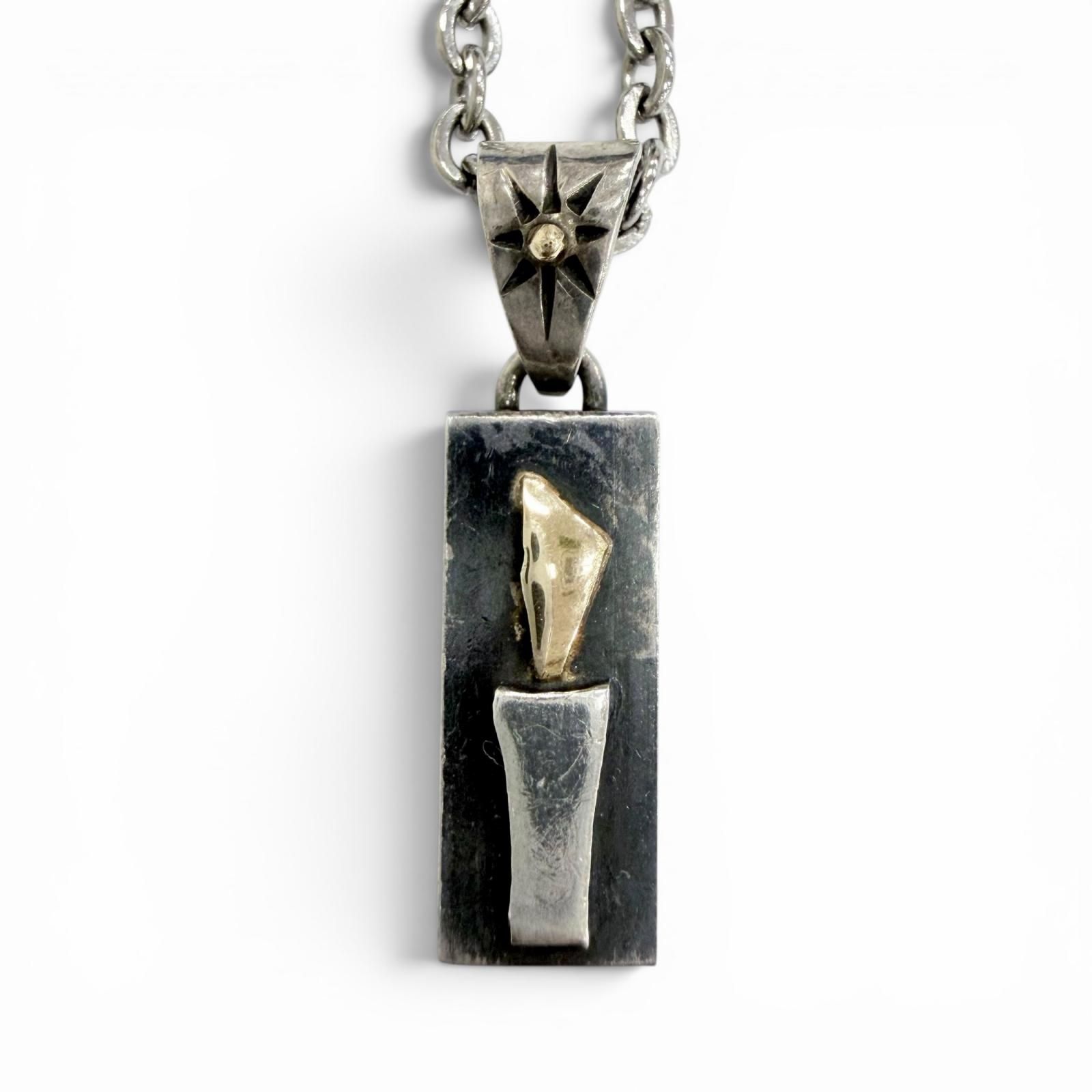 良品△BIGHAND ビッグハンド 925 750 2007 No6955 トーチモチーフ コンビ ネックレス アクセサリー シルバー ゴールド 重量5.11g メンズ